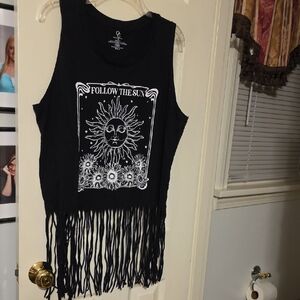 Organic Generation Black Fringe Sun Graphic Tank Top 2x